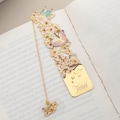 Personalized Birth Flower Butterfly Gold Metal Bookmark with Decorative Chain Custom Engraved Text Page Marker Birthday Gift for Book Lovers
