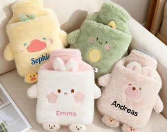 Personalized Cute Animal 1 L Hot Water Bottle Cover Custom Name Home Warmth Travel Birthday Easter Gift for Kids Friends Mother's Day Gift