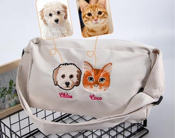 Personalized Embroidered Pet Face Crossbody Bag - Custom Name, 1-3 Pet Photos, Perfect Birthday, Adoption, Anniversary Gift for Pet Owners