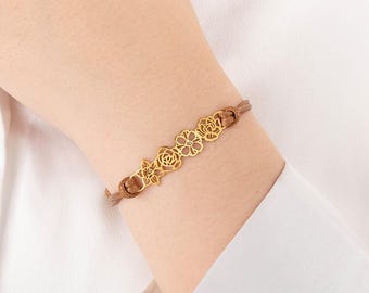 Pulsera minimalista ajustable personalizada con flores de nacimiento del 1 al 8, hecha con hilo encerado, regalo de cumpleaños o del Día de la Madre para ella.