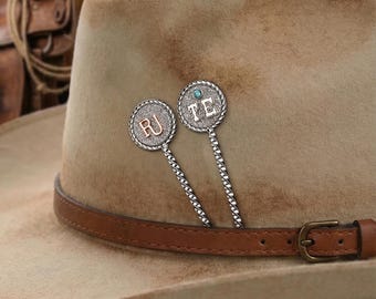Personalized Cattle Brand Turquoise Initials Hat Pin, Western Toothpick Gift for Cowboy Man
