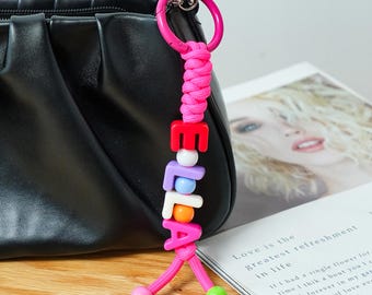 Personalized Multicolor Letter Bead Handmade Braided Bag Charm Custom Name Birthday Christmas Gift for Kids Backpack Accessories