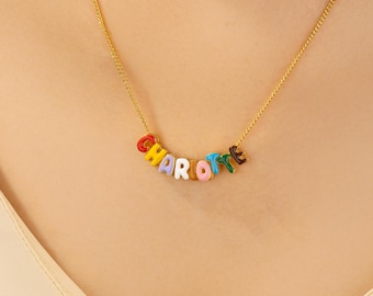 Personalized Colorful 3D Enamel Bubble Letter Custom Name Necklace Minimalist Jewelry Birthday Gift for Friends Family, Gifts for Children
