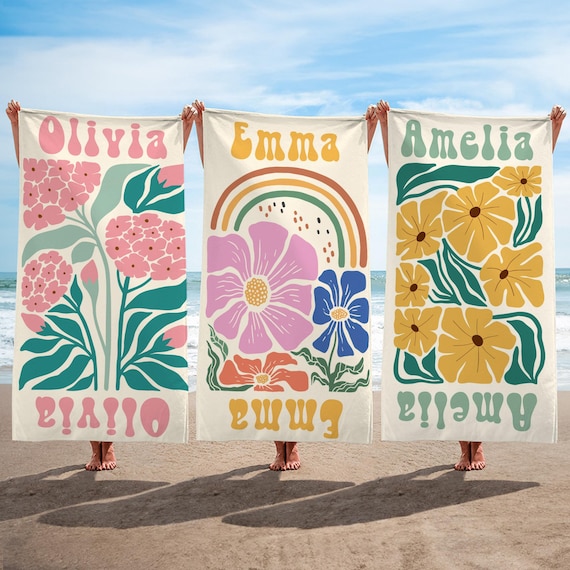 Personalized Floral Quick-Dry Extra-Large Beach Towel | Custom Name | Travel Essential | Birthday | Summer Vacation | Gift for Women