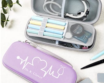 Personalized Colorful Ample Storage EKG Design Stethoscope Case with Name Birthday Nurse Graduation Appreciation Gift for Nurse Doctor