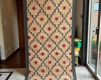 Handwoven Wool Jute Kilim Runner Rug,Bohemian2x8 ft,Boho Decor Rugs,Custom Size Rug-Runner