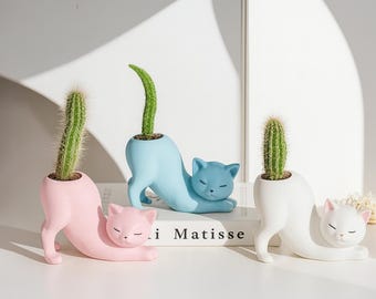 Jarrón con forma de gato juguetón, decoración original para el hogar con temática animal, maceta creativa, arreglo floral para jardín, regalo de inauguración de casa, adorno de escritorio para sala de estar