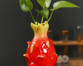 DragonFruit Ceramic Vase, Fruit Home Decor, Tropical Style Vase, Unique Gift for kitchen or living room, flower pot, floral arrangement