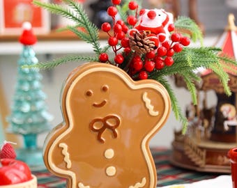 Vaas GingerBread Man, kersthuisdecoratie, feestelijke bloempot, bloemstuk voor de feestdagen, cadeau kerstman, woonkamercadeau, open haardornament
