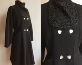 Vintage 1950s Black Wool Princess Coat New Look