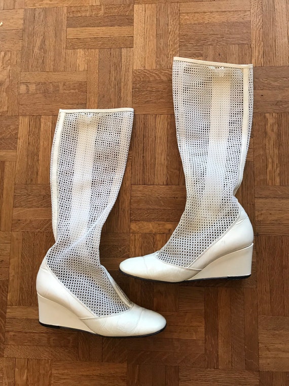 Vintage 1960s Space Age Mod white mesh Go Go boots