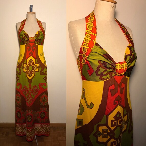 Vintage 1970s Maxi Halter Dress