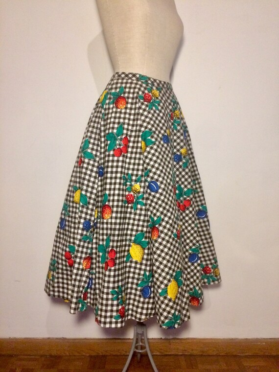 Vintage 1950s Novelty Fruit Print Skirt Gingham