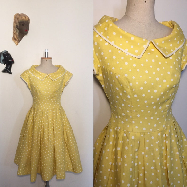 yellow polka dot vintage dress