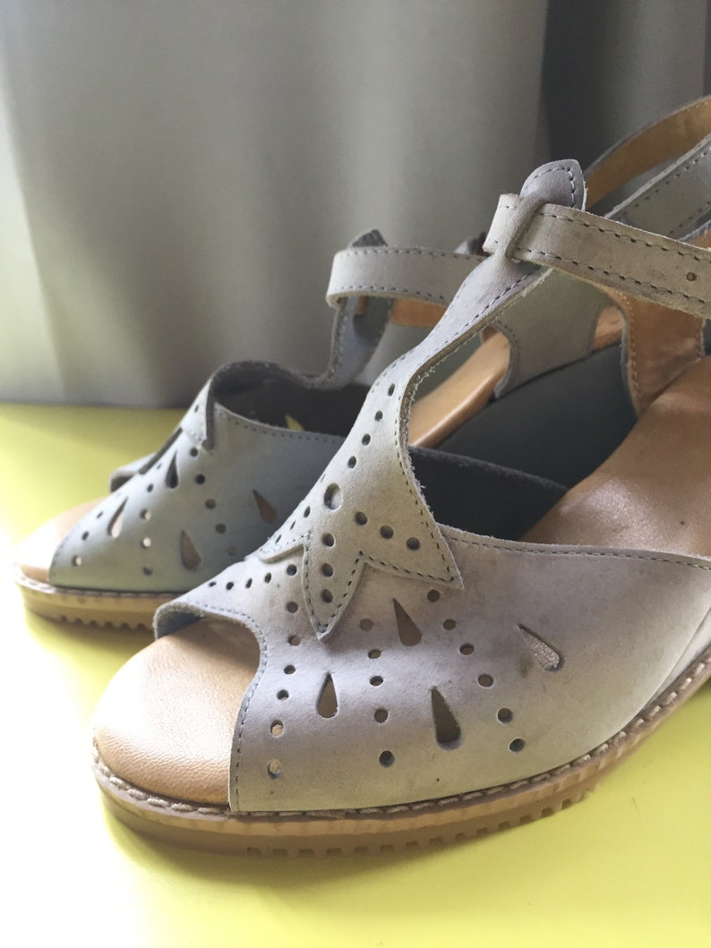 Vintage 70s Wedges Shoes Baby Blue