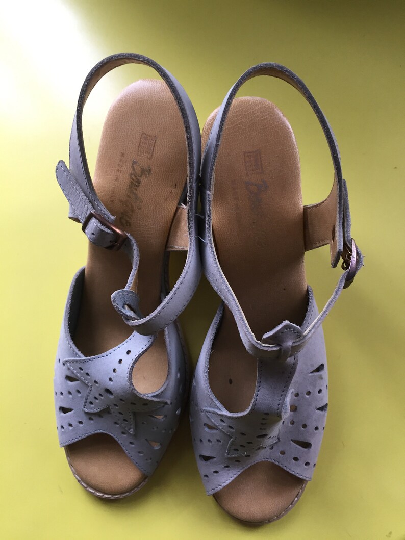 Vintage 70s Wedges Shoes Baby Blue