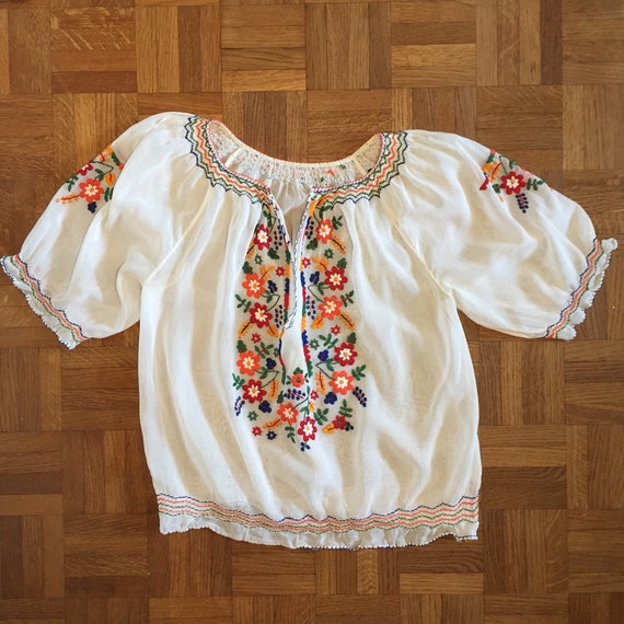 Vintage 1930s Hungarian Embroidered Peasant Blouse