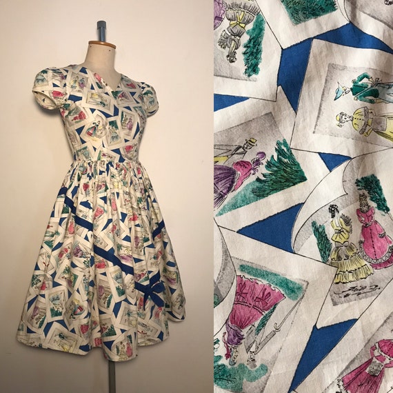 Vintage 1950s Novelty Print Dress