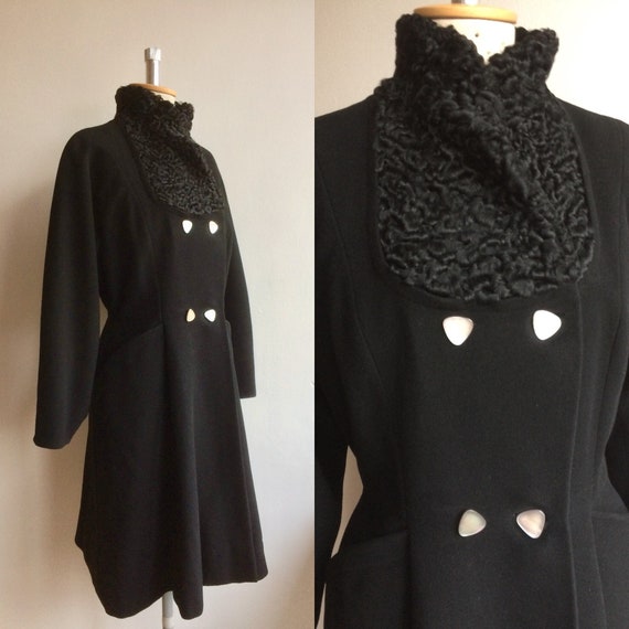 Vintage 1950s Black Wool Princess Coat New Look