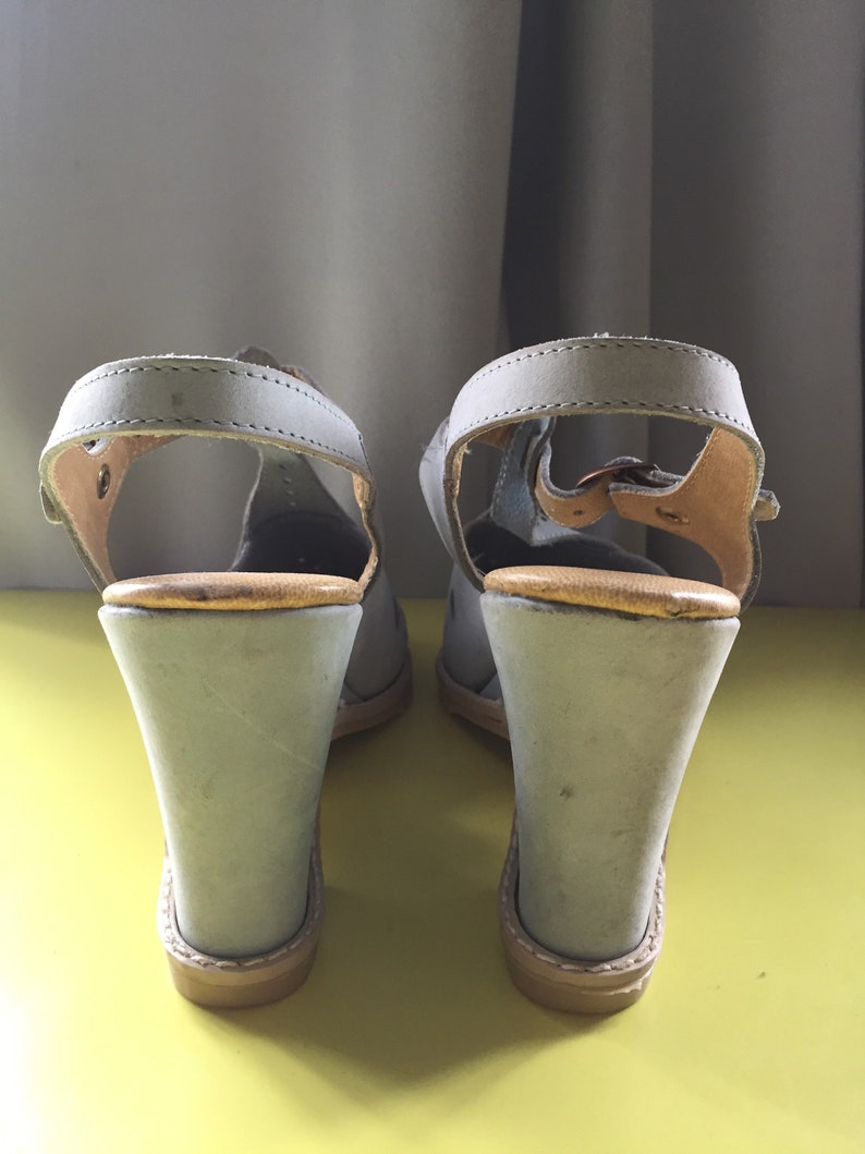 Vintage 70s Wedges Shoes Baby Blue