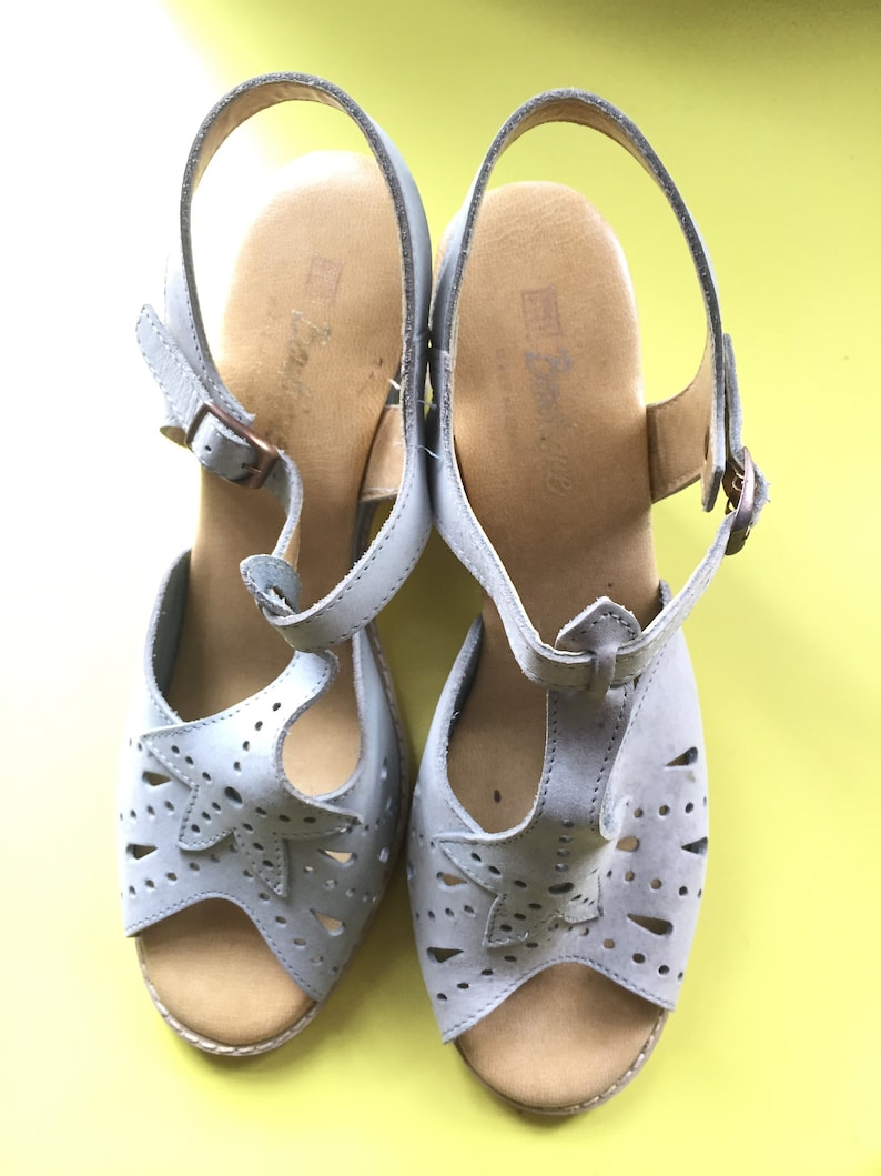 Vintage 70s Wedges Shoes Baby Blue