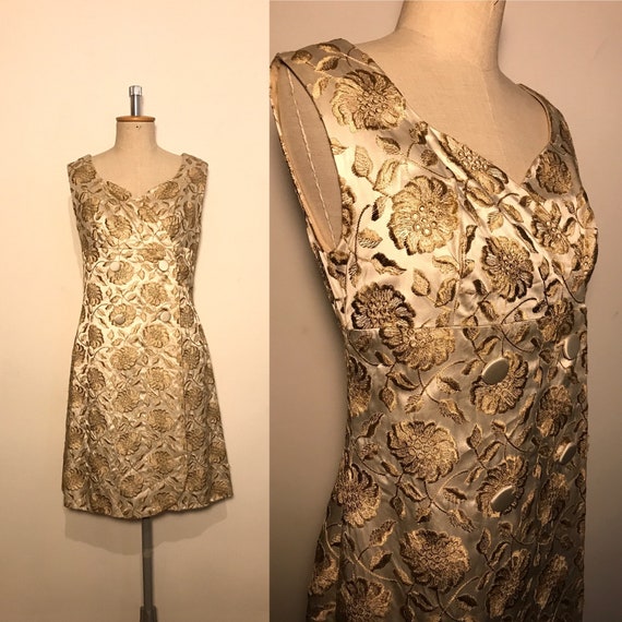 Vintage 1960s Embroidered Satin Dress
