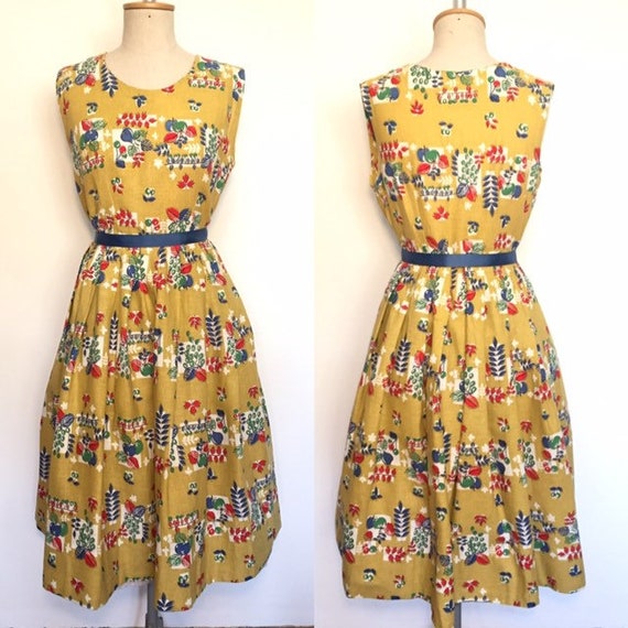 Vintage 1950s Novelty Print Dress M