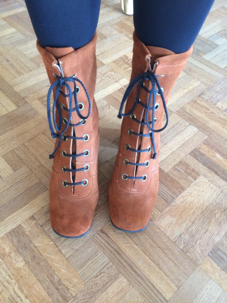 Vintage 1960s Brown Suede Lace Up Boots Deadstock