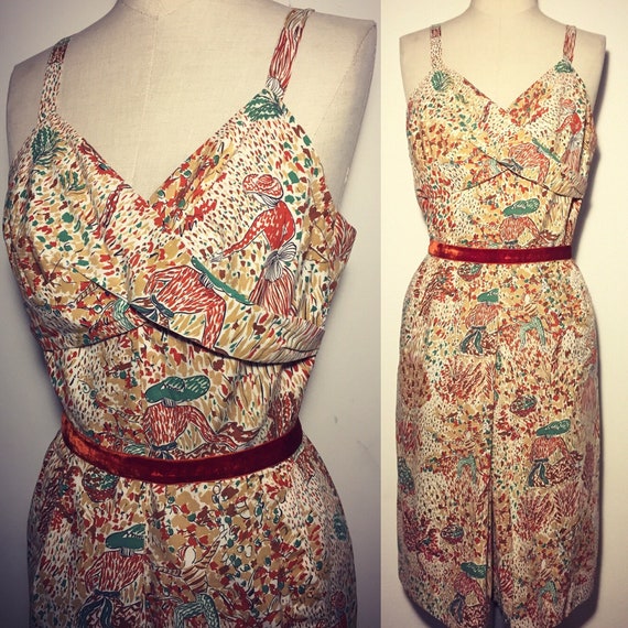 Vintage 50s Novelty Print Dress Cotton