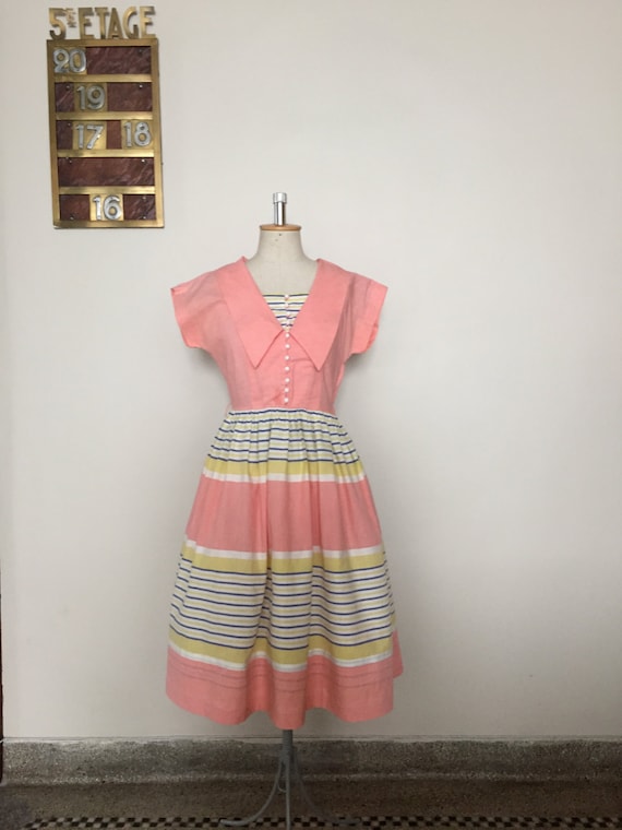 Vintage 40s 50s pink pastel summer dress sailorett