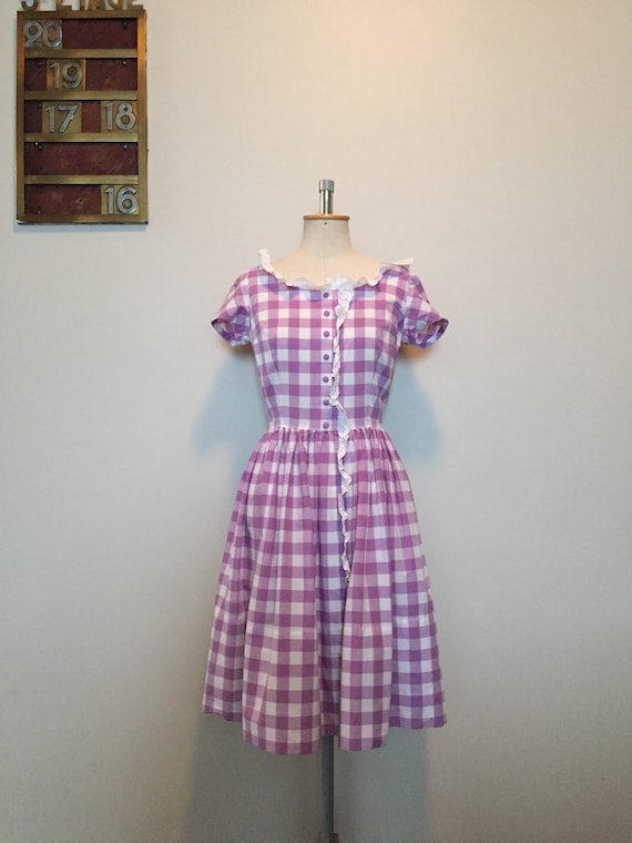Vintage 50s Purple Gingham Dress