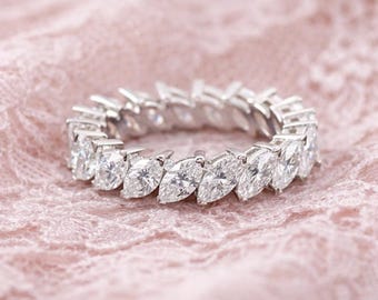 Marquise Cut Moissanite Eternity Band | Volledige eeuwigheid trouwring | Witgouden diamanten band | Jubileumring voor haar