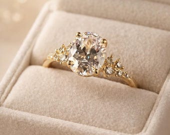 Oval Cut Moissanite Engagement Ring in 14K Gold, Vintage Floral Diamond Band, Bridal Promise Ring, Handmade Luxury Jewelry Gift