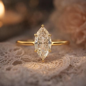 1 CT Marquise Cut Moissanite Ring in 925 Sterling Silver | Minimal Gold Plated Engagement Ring | Handmade Bridal Promise Ring