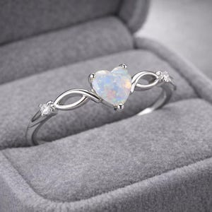 Heart Shape Opal Ring 925 Sterling Silver | Infinity Band Promise Ring | Minimalist Engagement Ring | Anniversary Gift for Her