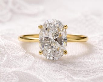 4 kt ovaal geslepen moissaniet verlovingsring | 14K gouden solitairring | Minimalistische voorstelring | Ovaal diamant alternatief | Bruidsring