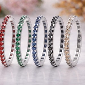 Cubic Zirconia Eternity Band Ring | 925 Sterling Silver Stackable Ring | Colorful CZ Wedding Band