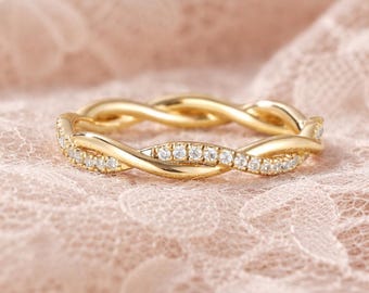 Gedraaide Moissaniet-bandring in 14 kt goud | Minimalistische trouwring | Stapelbare beloftering | Verjaardagscadeau voor haar