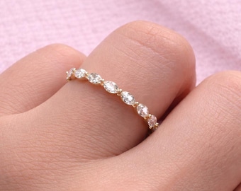 Moissanite Eternity-band, zilveren trouwring, minimalistische alternatieve diamantband, stapelbare jubileumring, bruids ring halve eeuwigheid