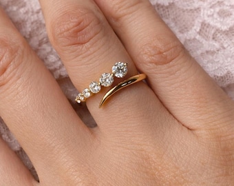 Gebogen Moissaniet-trouwring, Wishbone Moissanite Ring, Alternatieve Ring Met Gegradueerde Diamant, Stapelring Chevron