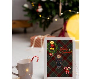 Lámina navideña con estampado de oso, arte mural navideño (descarga digital)