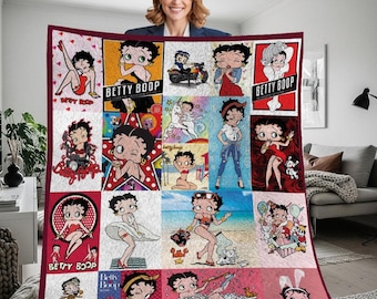 Betty Boop Christmas Fleece Blanket, Christmas Betty Boop Vintage Personalized Fleece Blanket, Personalized Blanket, Christmas Decor