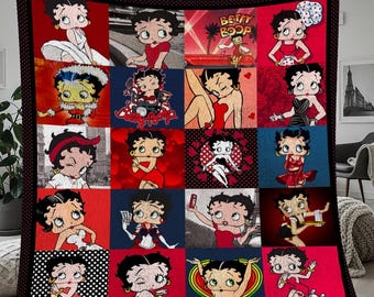 Betty Boop Christmas Fleece Blanket, Christmas Betty Boop Vintage Personalized Fleece Blanket, Personalized Blanket, Christmas Decor