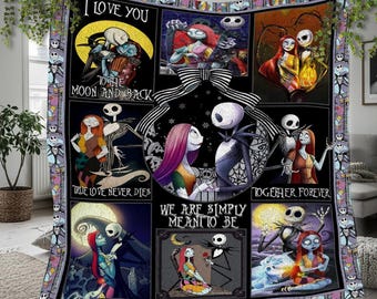Jack Skellington Halloween Fleece Blanket, Jack and Sally Halloween Vintage Personalized Fleece Blanket, Personalized Blanket