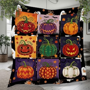 Halloween färgglad pumpafileecefilt, personlig vintage-fleecefilt, pumpalykta, höstpumpafilt