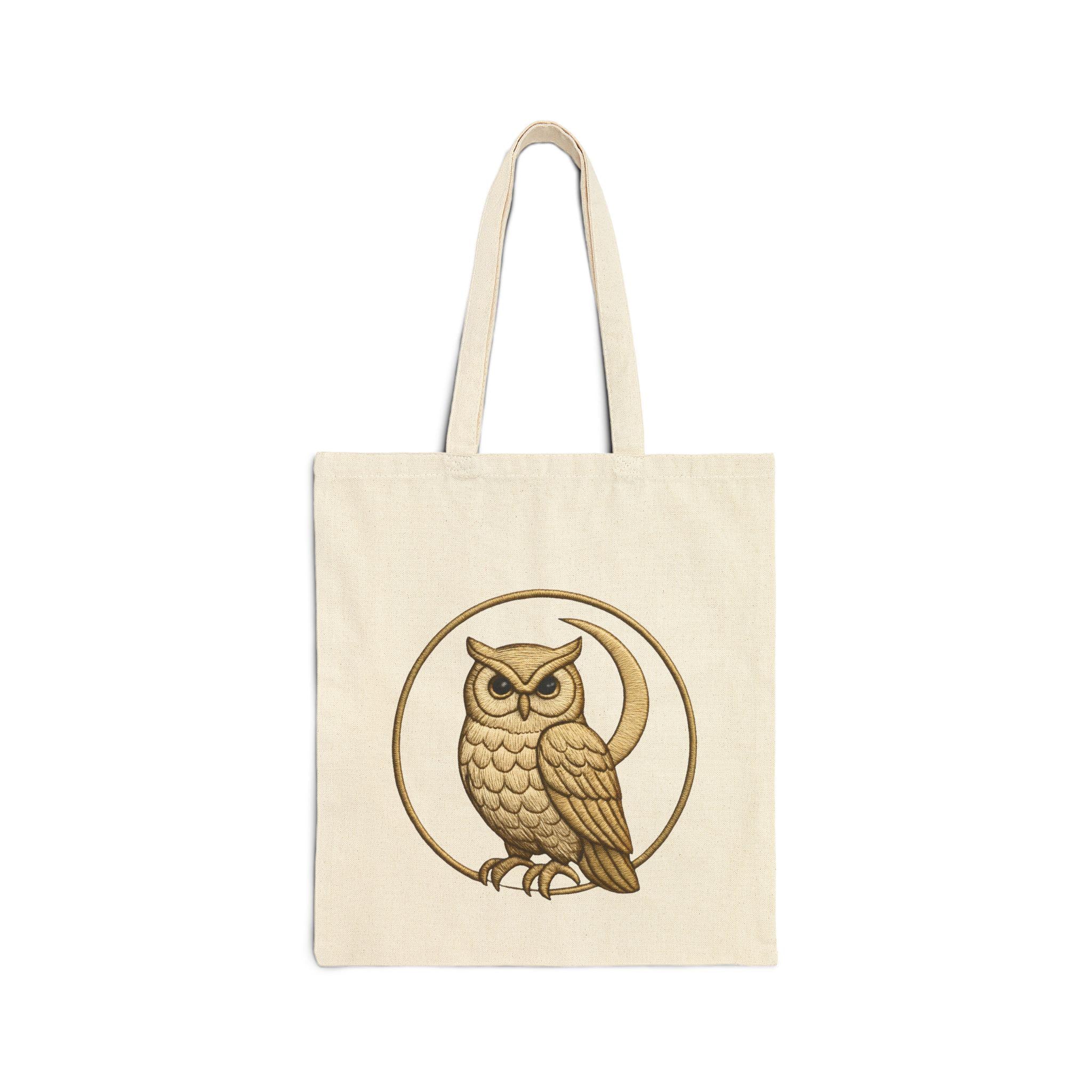 Japanese Owl Tote Bag, Embroidery Style Illustration, Minimal Japandi Canvas Tote, Natural Eco Bag, 