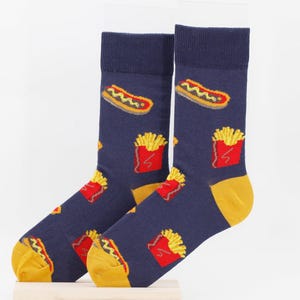 Hot Dog Fries Hot-Dog Men Women Socks, Socks, Funny Socks, Crazy Socks, Colorful Socks, Gift Idea, Perfect Gift, Mismatched
