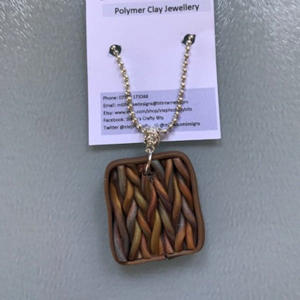 Polymer clay necklace, knit effect polymer clay necklace, handmade polymer clay necklace