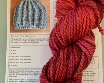 Strickpackung, handgefärbtes Alpaka Garn, Mütze, Mütze Strickpackung