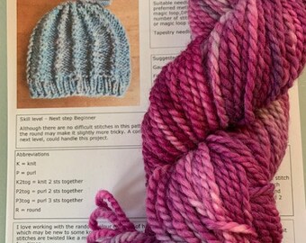 Strickpackung, handgefärbtes Alpaka Garn, Mütze, Mütze Strickpackung